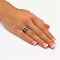 Womens Diamond Accent Genuine Blue Sapphire Platinum Over Silver Oval Cocktail Ring