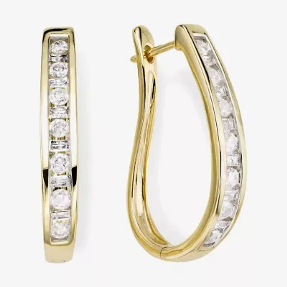 1 CT.T.W. Natural Diamond 10K Yellow Gold Hoop Earrings