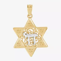 14K Two-Tone Gold Star Of David With Chai Charm Pendant