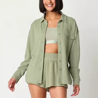 Arizona Body Womens Waffle Long Sleeve Pajama Top