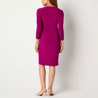 Jessica Howard Womens Long Sleeve Midi Sheath Dress