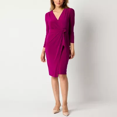 Jessica Howard Womens Long Sleeve Midi Sheath Dress