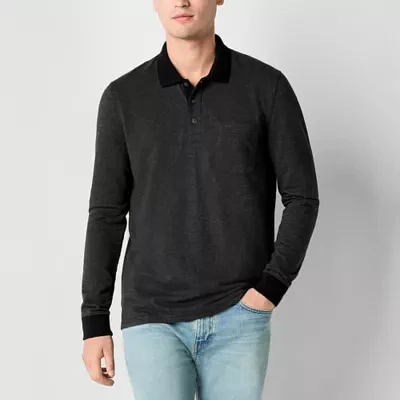 mutual weave Mens Regular Fit Long Sleeve Pocket Polo Shirt