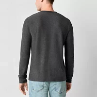 mutual weave Solid Waffle Mens Long Sleeve Henley Shirt