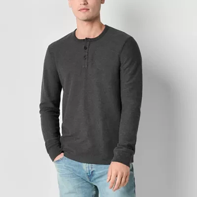 mutual weave Solid Waffle Mens Long Sleeve Henley Shirt