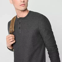 mutual weave Solid Waffle Mens Long Sleeve Henley Shirt