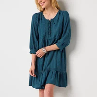 Frye and Co. Womens 3/4 Sleeve Midi A-Line Dress