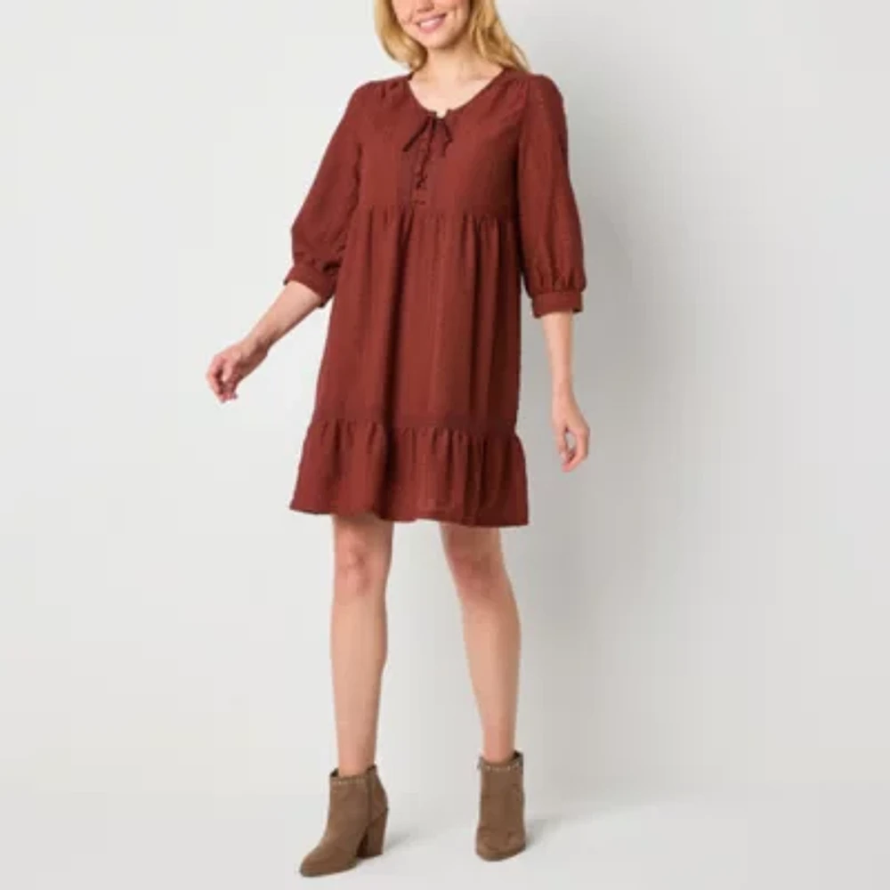 Frye and Co. Womens 3/4 Sleeve Midi A-Line Dress