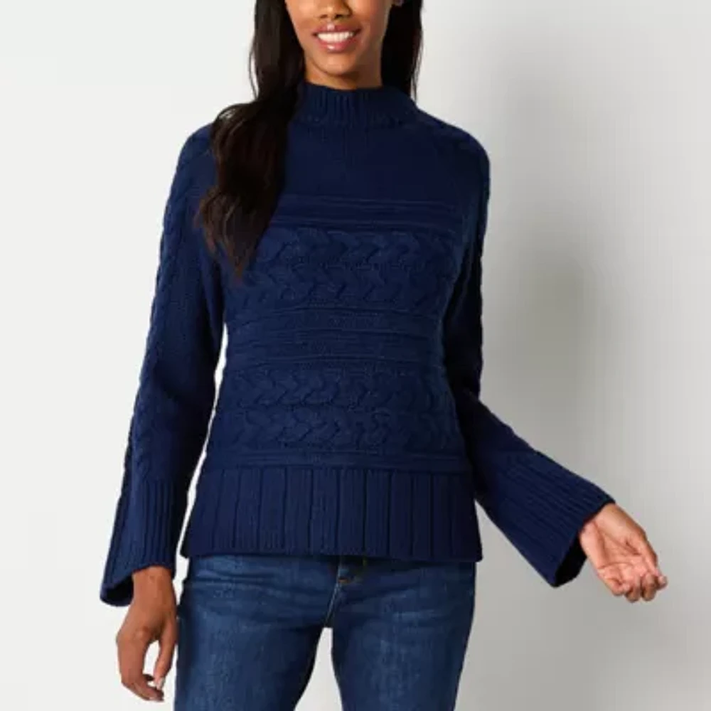 St. John's Bay Womens Mock Neck Long Sleeve Pullover Sweater