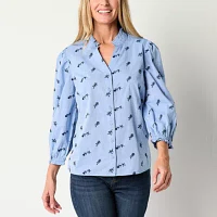 St. John's Bay Womens Y Neck Long Sleeve Blouse