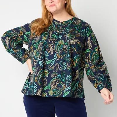 St. John's Bay Plus Womens Long Sleeve Blouse