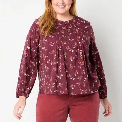 St. John's Bay Plus Womens Long Sleeve Blouse