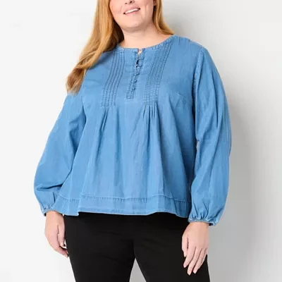 St. John's Bay Plus Womens Long Sleeve Blouse