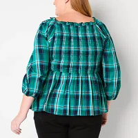 St. John's Bay Plus Womens Square Neck Long Sleeve Blouse