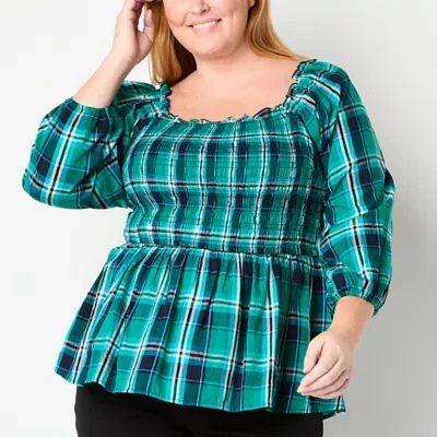 St. John's Bay Plus Womens Square Neck Long Sleeve Blouse