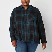 a.n.a Plus Plaid Womens Long Sleeve Relaxed Fit Button-Down Shirt