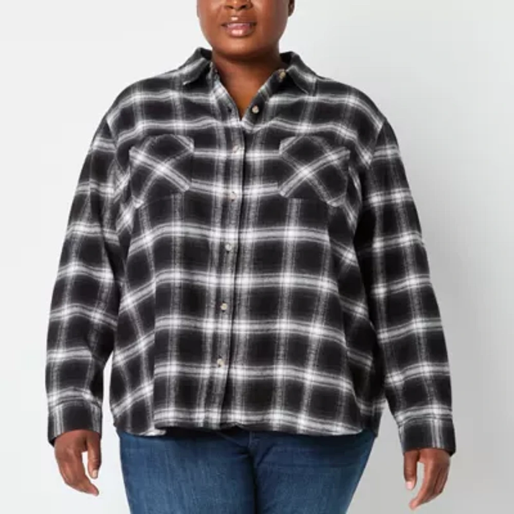 a.n.a Plus Plaid Womens Long Sleeve Blouse