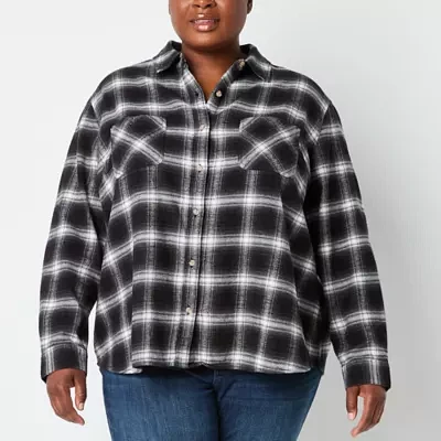 a.n.a Plus Plaid Womens Long Sleeve Blouse