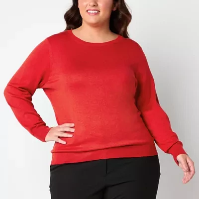 Worthington Plus Womens Crew Neck Long Sleeve Pullover Sweater