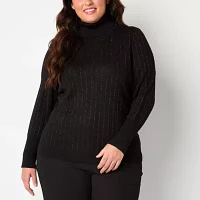 Worthington Plus Womens Turtleneck Long Sleeve Pullover Sweater