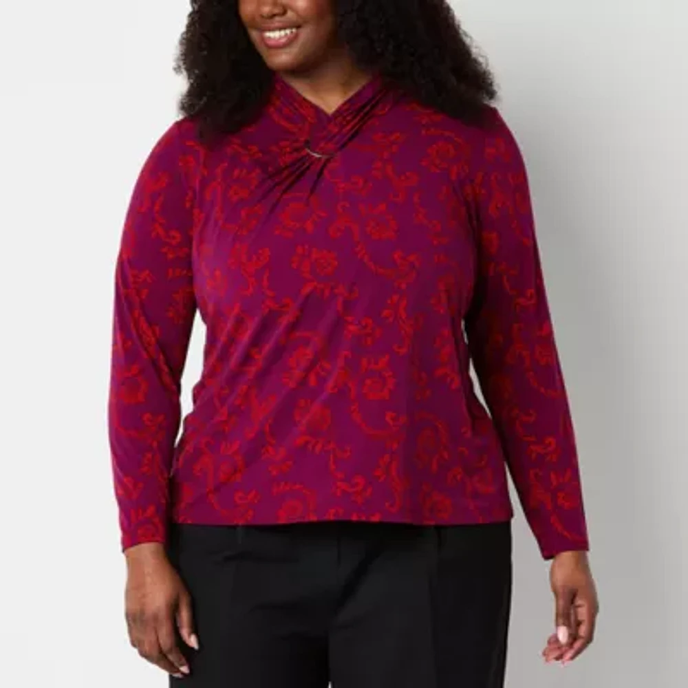 Liz Claiborne Plus Womens Long Sleeve Blouse