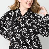 Liz Claiborne Plus Womens Long Sleeve Blouse