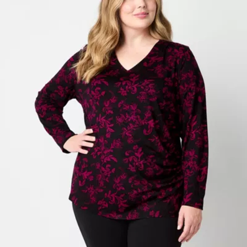 Liz Claiborne Plus Womens V Neck 3/4 Sleeve Tunic Top