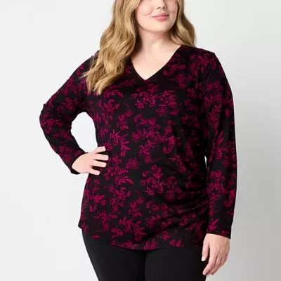 Liz Claiborne Plus Womens V Neck 3/4 Sleeve Tunic Top