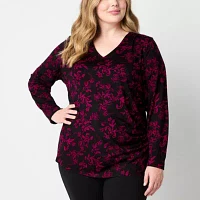 Liz Claiborne Plus Womens V Neck 3/4 Sleeve Tunic Top
