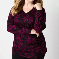Liz Claiborne Plus Womens V Neck 3/4 Sleeve Tunic Top