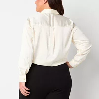 Bold Elements Plus Womens Long Sleeve Satin Blouse