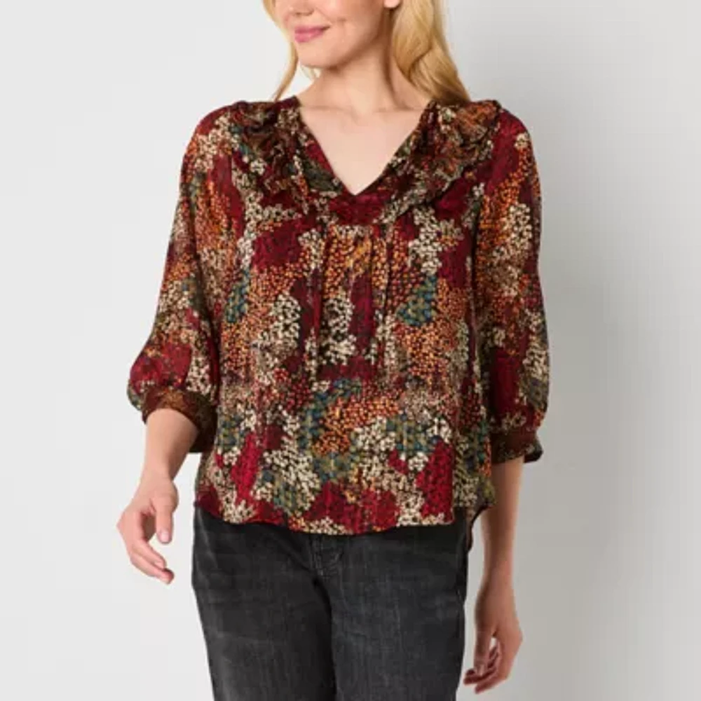 Frye and Co. Womens V Neck 3/4 Sleeve Blouse