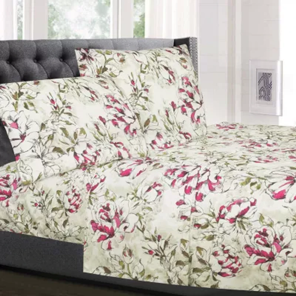 Sweet Home Collection Dolce Floral Wrinkle Resistant Deep Pocket Sheet Set