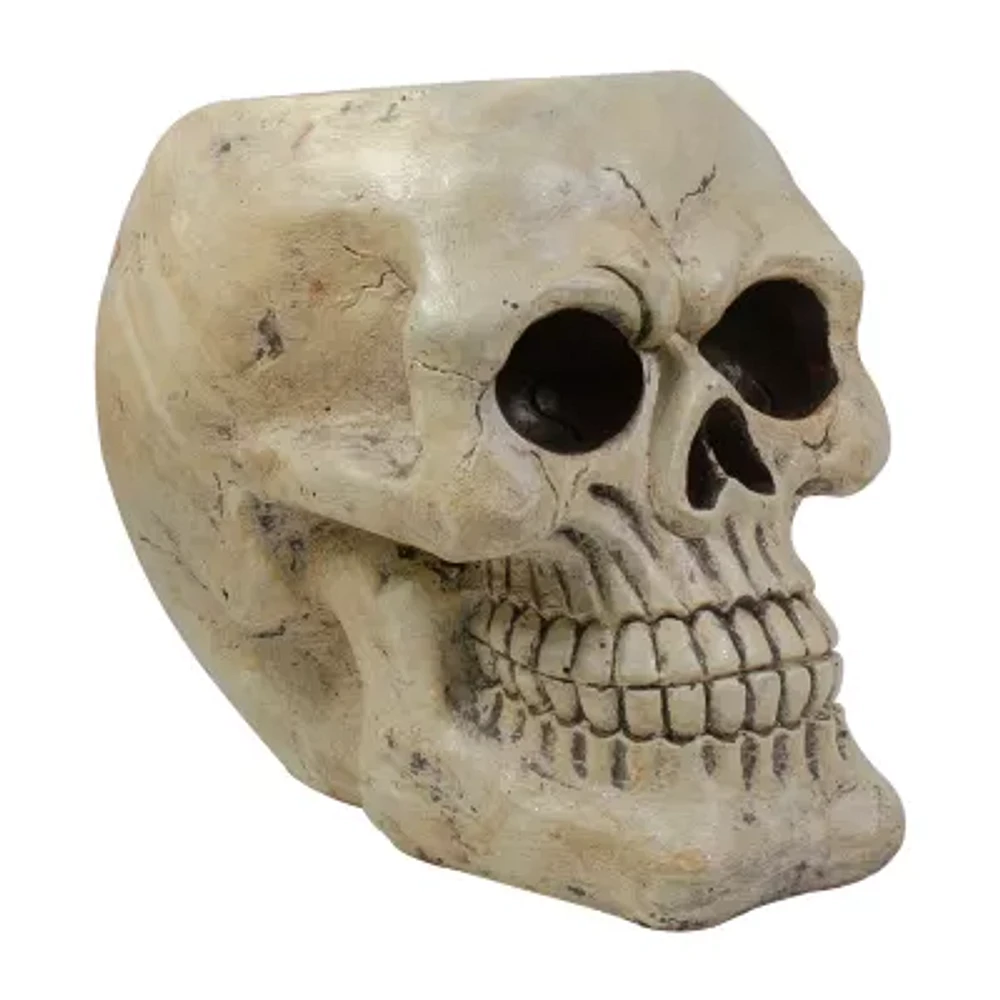 Northlight 11in Ivory And Black Halloween Skull Christmas Tabletop Decor