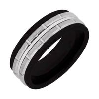 Men’s Black Ceramic & Stainless Steel Brick-Pattern Wedding Band