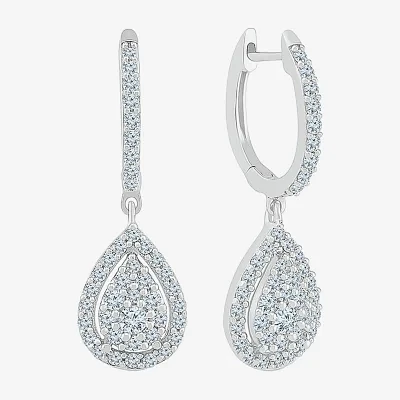 3/4 CT. T.W. Natural White Diamond 10K White Gold 26.3mm Pear Hoop Earrings