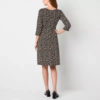 Studio 1 Womens 3/4 Sleeve Dots Fit + Flare Dress