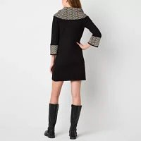 Jessica Howard Womens 3/4 Sleeve Geometric Sweater Dress