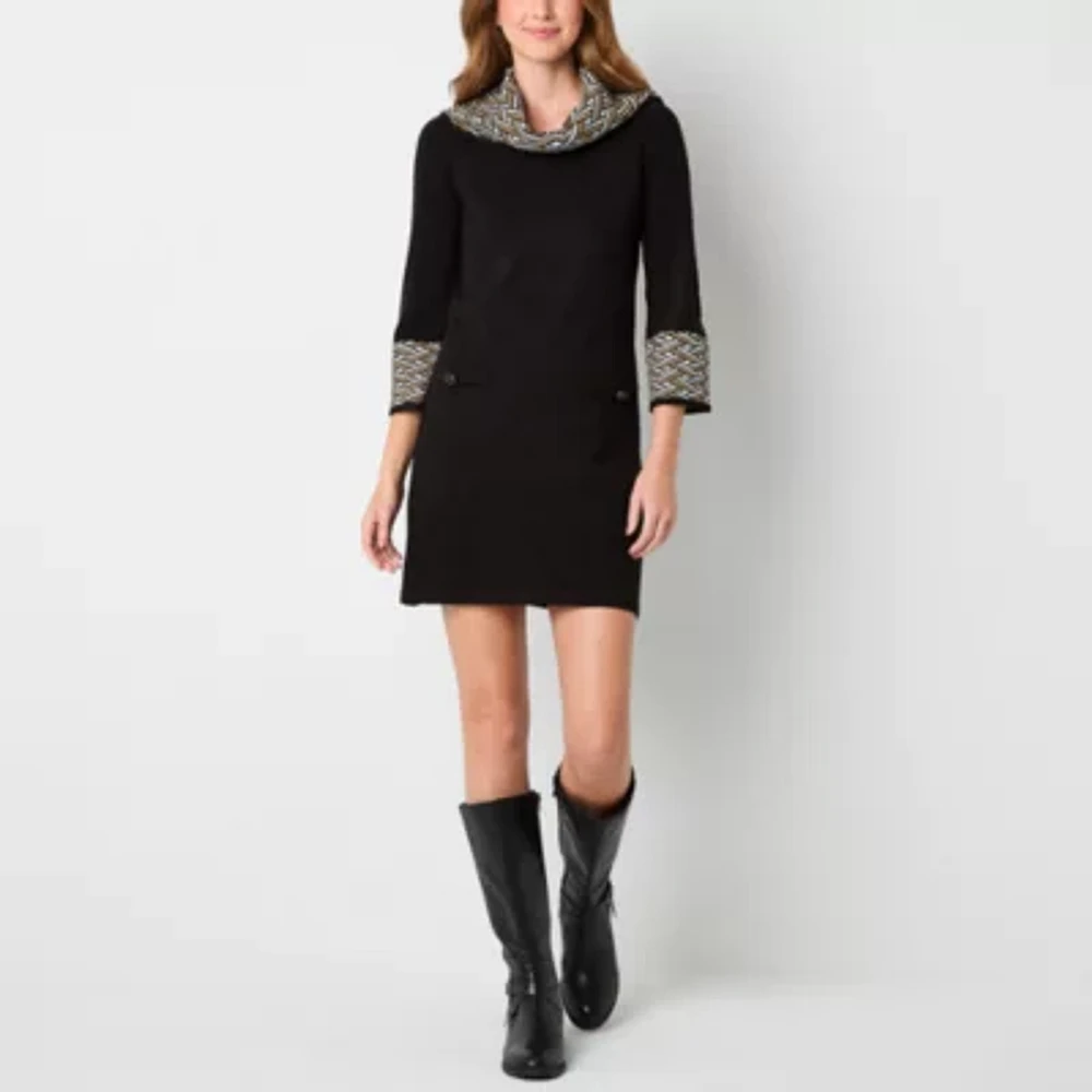 Jessica Howard Womens 3/4 Sleeve Geometric Sweater Dress