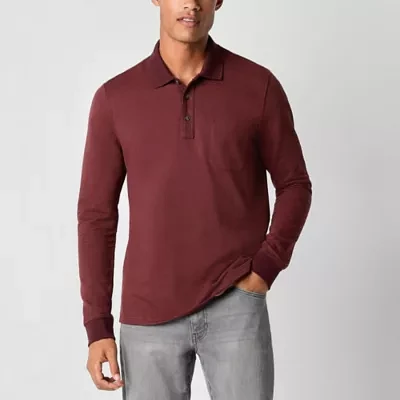 mutual weave Mens Regular Fit Long Sleeve Pocket Polo Shirt