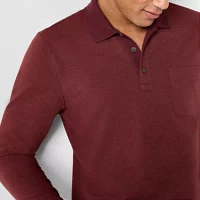 mutual weave Mens Regular Fit Long Sleeve Pocket Polo Shirt