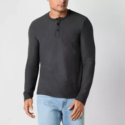 mutual weave Waffle Mens Long Sleeve Easy-on + Easy-off Adaptive Regular Fit Henley Shirt