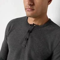 mutual weave Waffle Mens Long Sleeve Easy-on + Easy-off Adaptive Regular Fit Henley Shirt