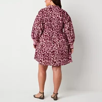 Ryegrass Womens Long Sleeve Paisley A-Line Dress Plus