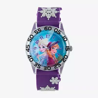 Disney Frozen Anna and Elsa Kids Time Teacher Textured Snowflake Strap Watch