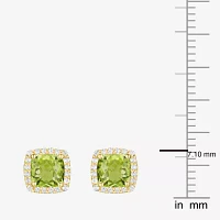 Genuine Green Peridot 14K Gold Over Silver 6.6mm Cushion Stud Earrings