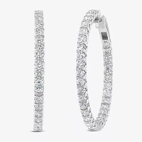 (G-H / Si2) 6 CT. T.W. Lab Grown White Diamond 14K White Gold 3.4mm Hoop Earrings