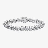 Diamonart White Cubic Zirconia Sterling Silver Heart 7.25 Inch Tennis Bracelet