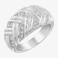 Diamonart Womens White Cubic Zirconia Sterling Silver Side Stone Cocktail Ring