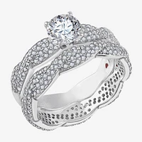Diamonart Womens White Cubic Zirconia Sterling Silver Side Stone Bridal Set
